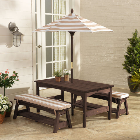 Kidkraft Outdoor Table/Bench Set - Oatmeal & White Stripe - www.toybox.ae