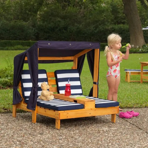 Double Chaise Lounge with Cup Holders - Honey & Navy - www.toybox.ae