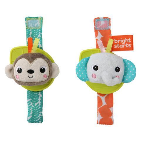 Bright Starts Rattle & Teethe Wrist Pals - Monkey & Elephant