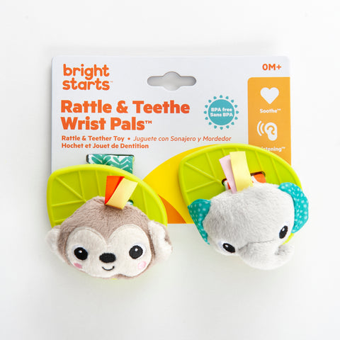 Bright Starts Rattle & Teethe Wrist Pals - Monkey & Elephant