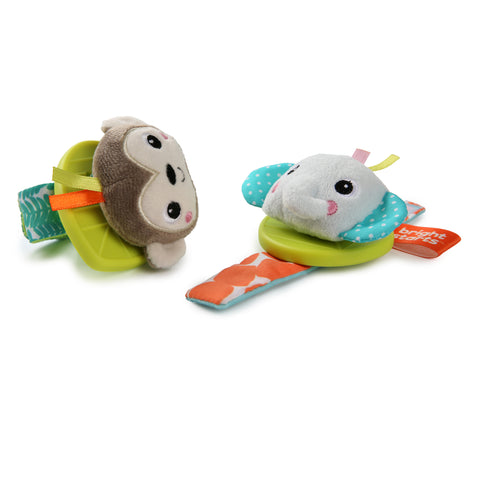 Bright Starts Rattle & Teethe Wrist Pals - Monkey & Elephant
