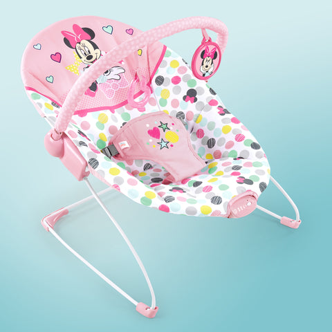 Bright Starts - Disney Baby Minnie Mouse Vibrating Baby Bouncer, Spotty Dotty