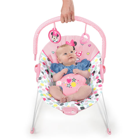 Bright Starts - Disney Baby Minnie Mouse Vibrating Baby Bouncer, Spotty Dotty