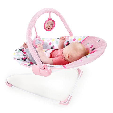 Bright Starts - Disney Baby Minnie Mouse Vibrating Baby Bouncer, Spotty Dotty