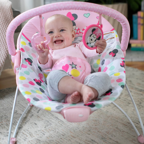 Bright Starts - Disney Baby Minnie Mouse Vibrating Baby Bouncer, Spotty Dotty