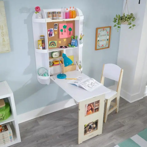 Arches Floating Wall Desk & Chair - White - www.toybox.ae