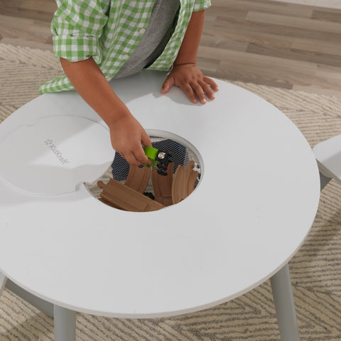 Kidkraft Round Storage Table & 2 Chair Set - Gray & White - www.toybox.ae