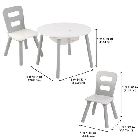 Kidkraft Round Storage Table & 2 Chair Set - Gray & White - www.toybox.ae