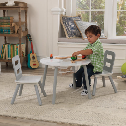 Kidkraft Round Storage Table & 2 Chair Set - Gray & White - www.toybox.ae