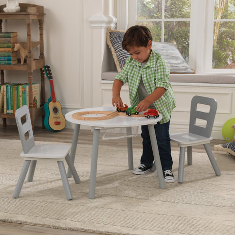 Kidkraft Round Storage Table & 2 Chair Set - Gray & White - www.toybox.ae