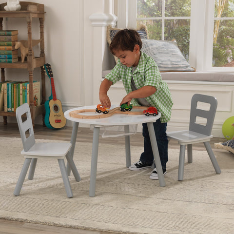 Kidkraft Round Storage Table & 2 Chair Set - Gray & White - www.toybox.ae