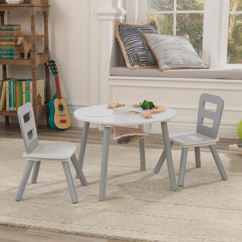 Kidkraft Round Storage Table & 2 Chair Set - Gray & White - www.toybox.ae