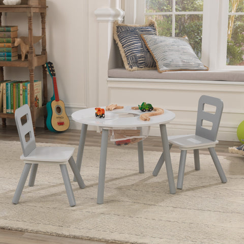 Kidkraft Round Storage Table & 2 Chair Set - Gray & White - www.toybox.ae