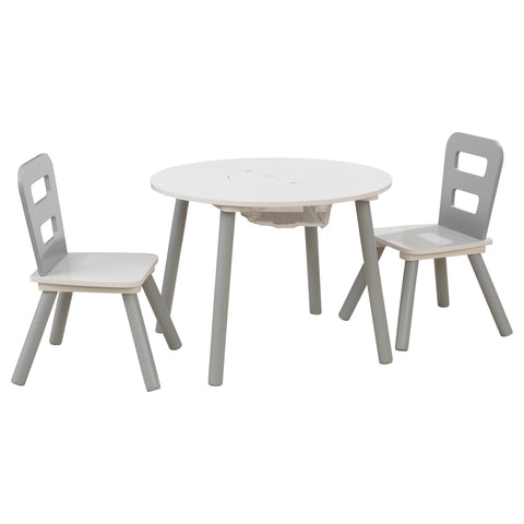 Kidkraft Round Storage Table & 2 Chair Set - Gray & White - www.toybox.ae
