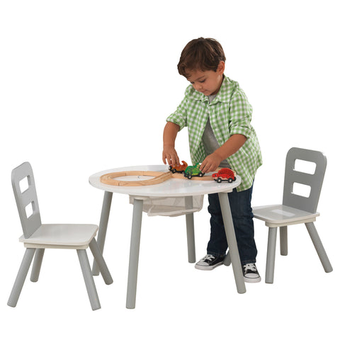 Kidkraft Round Storage Table & 2 Chair Set - Gray & White - www.toybox.ae