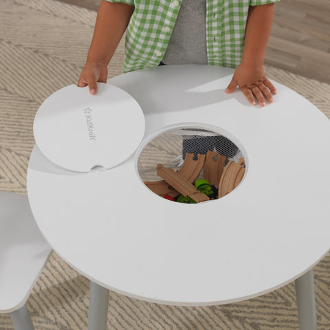 Kidkraft Round Storage Table & 2 Chair Set - Gray & White - www.toybox.ae