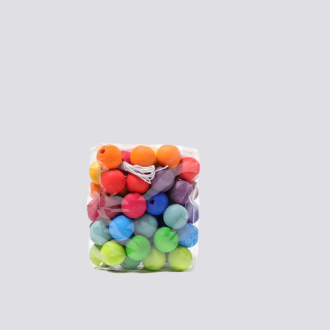 GRIMM'S | 60 Large Wooden Beads With 12 Colours | TOY BOX