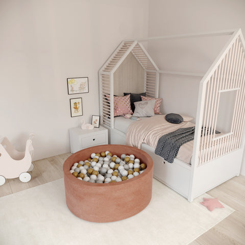 Round Ball Pit - Velvet Marsala - 90X40 W100 Balls (White, Light Grey, Black) - www.toybox.ae