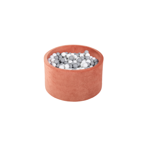 Round Ball Pit - Velvet Marsala - 90X40 W100 Balls (White, Light Grey) - www.toybox.ae