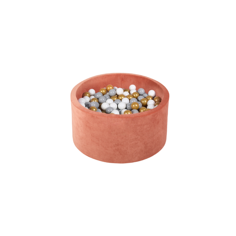 Round Ball Pit - Velvet Marsala - 90X40 W200 Balls (White, Light Grey, Golden) - www.toybox.ae