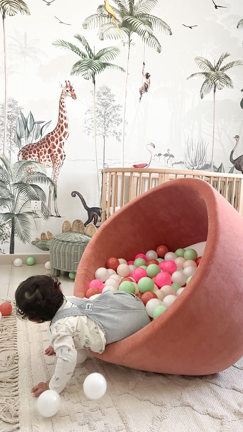 Round Ball Pit - Velvet Marsala - 90X40 W200 Balls (White, Light Grey, Golden) - www.toybox.ae