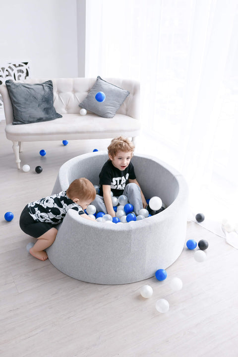 Round Ball Pit- Grey Melange - 100X40 W200 Balls (Baby Blue, White, Light Grey, Transparent) - www.toybox.ae