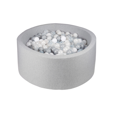 Round Ball Pit- Grey Melange - 100X40 W400 Balls (Silver, Transparent, Pearl, White) - www.toybox.ae