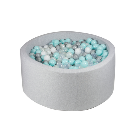 Round Ball Pit- Grey Melange - 100X40 W600 Balls (Baby Blue, White, Light Grey) - www.toybox.ae