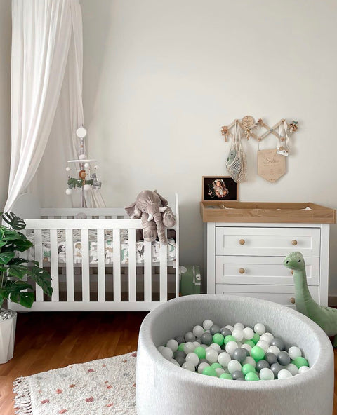 Round Ball Pit- Grey Melange - 100X40 W600 Balls (Baby Blue, White, Light Grey) - www.toybox.ae