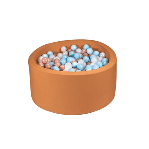 Round Ball Pit - Saddle Brown - 90X40 W100 Balls (White, Baby Blue, Golden) - www.toybox.ae