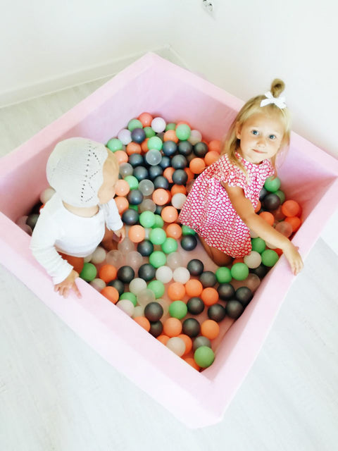Square Ball Pit 120x120x50 W600 Balls (Baby Pink, Light Grey, Silver, Transparent) - www.toybox.ae