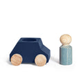 Blue wooden car with grey figure - www.toybox.ae