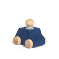 Blue wooden car with grey figure - www.toybox.ae