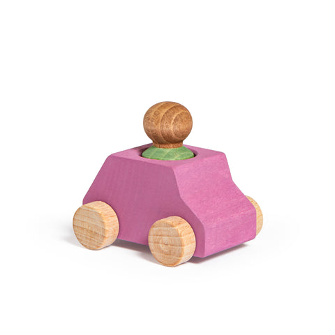 Pink wooden car with green figure - www.toybox.ae