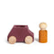 Plum wooden car with ochre figure - www.toybox.ae