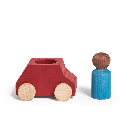 Red wooden car with sky figure - www.toybox.ae