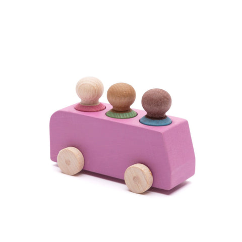 Lubulona | Pink Wooden Bus | With 3 Different Colour Figures