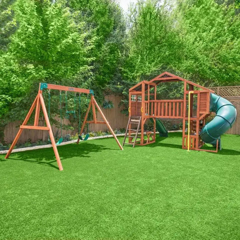 Kidkraft Boulder Bluff 2-in-1 Wooden Swing Set - www.toybox.ae