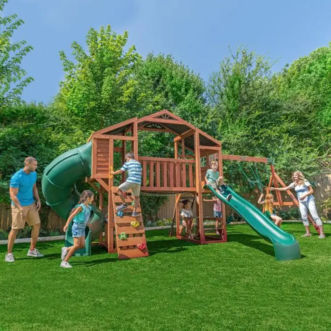 Kidkraft Boulder Bluff 2-in-1 Wooden Swing Set - www.toybox.ae