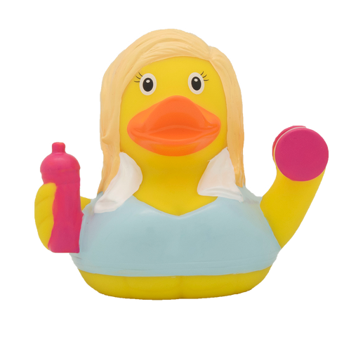 Lilalu-Bath Toy-Fitness Girl Duck- Blue/yellow - www.toybox.ae