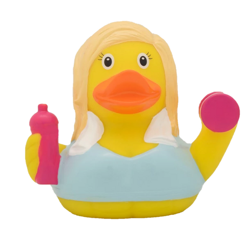 Lilalu-Bath Toy-Fitness Girl Duck- Blue/yellow - www.toybox.ae