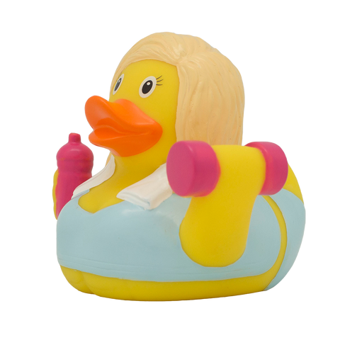 Lilalu-Bath Toy-Fitness Girl Duck- Blue/yellow - www.toybox.ae